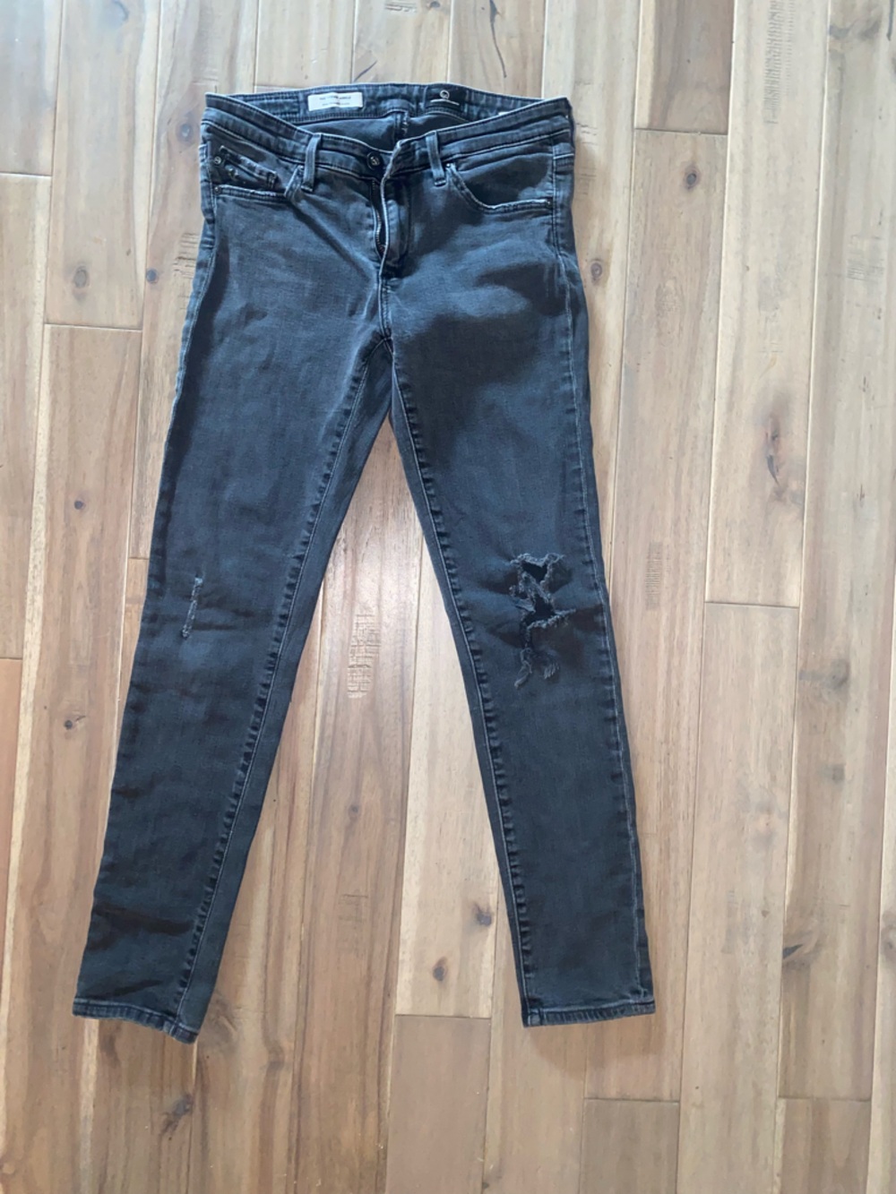 Ag Adriano Goldschmied Black Skinny Jeans with Knee Distress